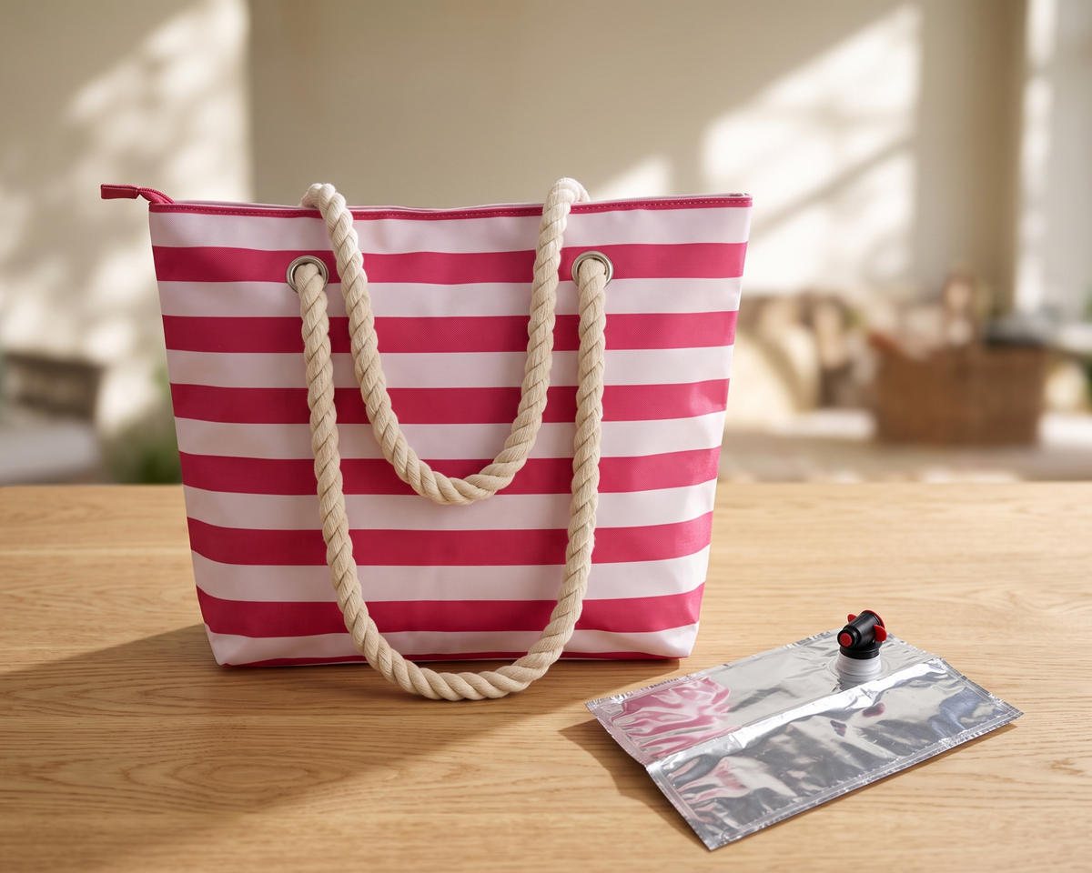 Insulated Beach Bag, Hidden Wine Tote, Waterproof Picnic Cooler, Reusable Shoulder Bag