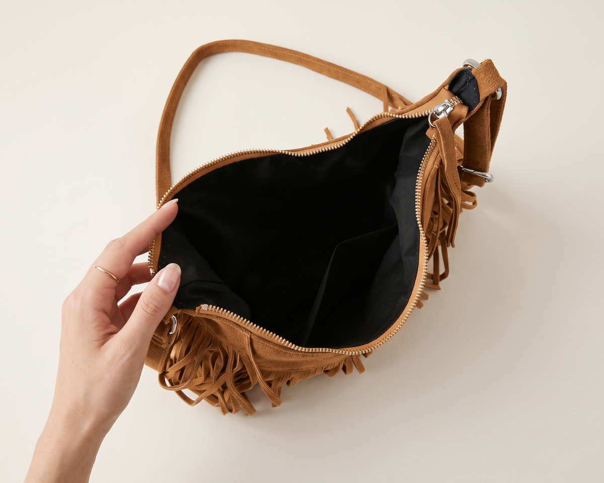 Retro Fringe Crossbody Bag – Boho Tassel Shoulder Bag – Soft PU Leather Messenger Bag