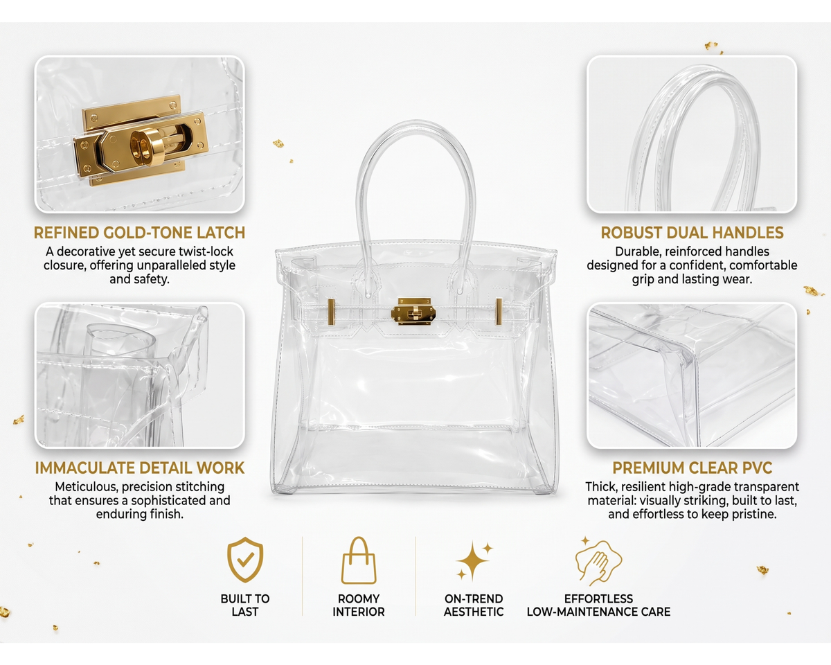 Clear Jelly Transparent Fashion Bag, Stylish PVC Handbag & Crossbody Purse