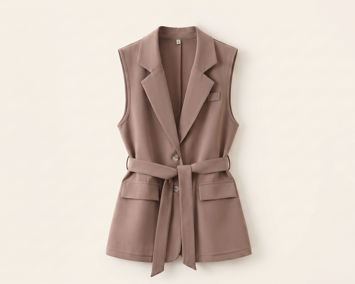 Women’s Blazer Vest, Sleeveless Waistcoat, Lace-Up Tailored Vest, Belted Vest, Elegant Office Vest, Women’s Business Casual Vest