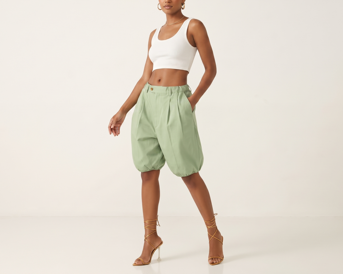 Women's High-Waisted Casual Knee-Length Pants, Elastic Waist Balloon Pants, Relaxed Fit Summer Trousers
