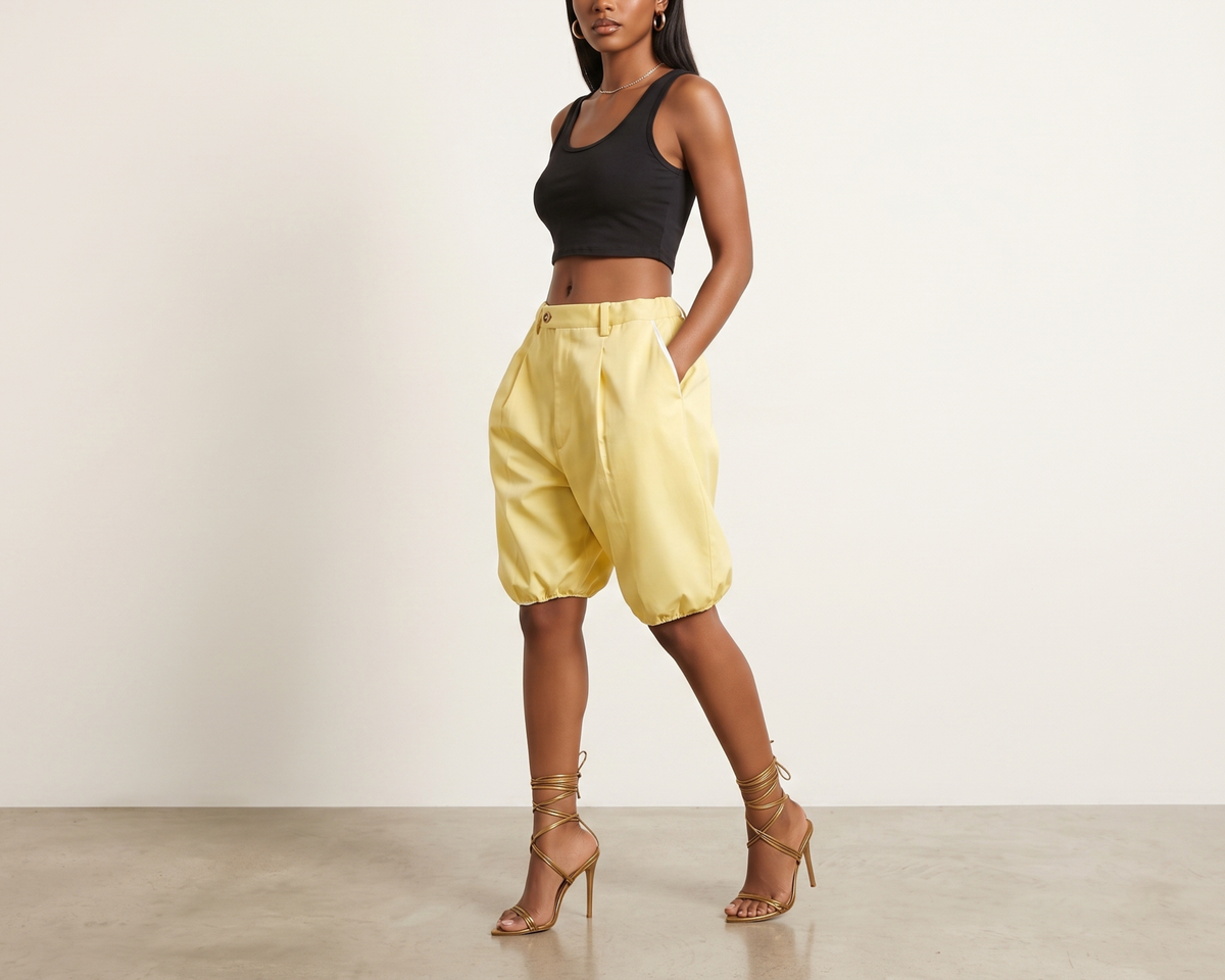 Women's High-Waisted Casual Knee-Length Pants, Elastic Waist Balloon Pants, Relaxed Fit Summer Trousers