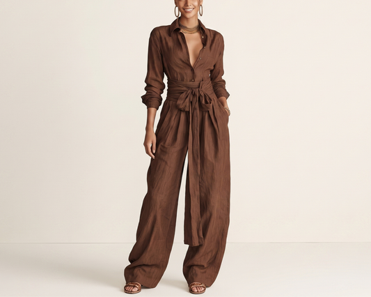 Linen Blend Wide-Leg Pants Set – Vintage Casual Two-Piece Outfit