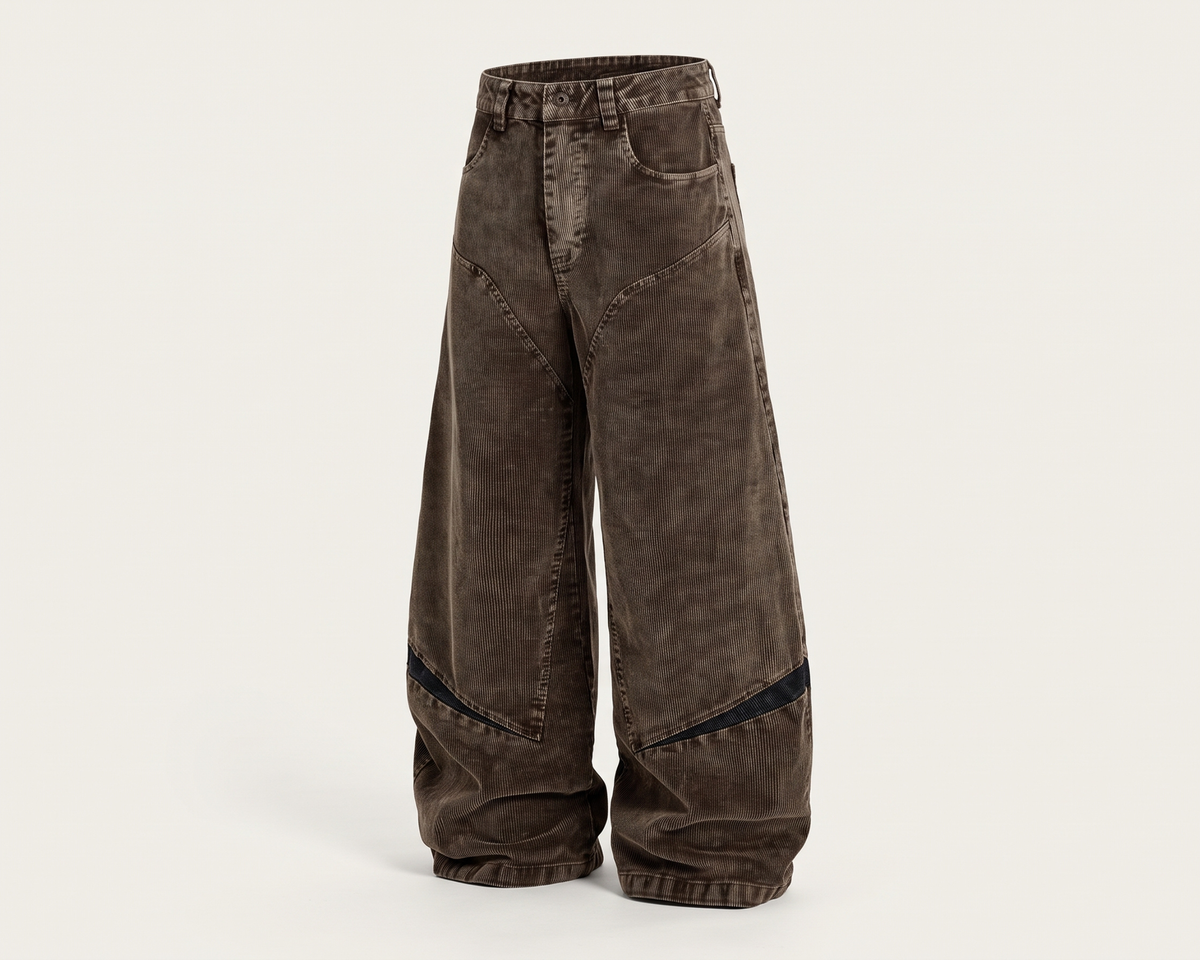 Men's Corduroy Wide Leg Pants, Vintage Color Block Trousers, Relaxed Fit Streetwear Pants, American Style Casual Pants, Retro Pants