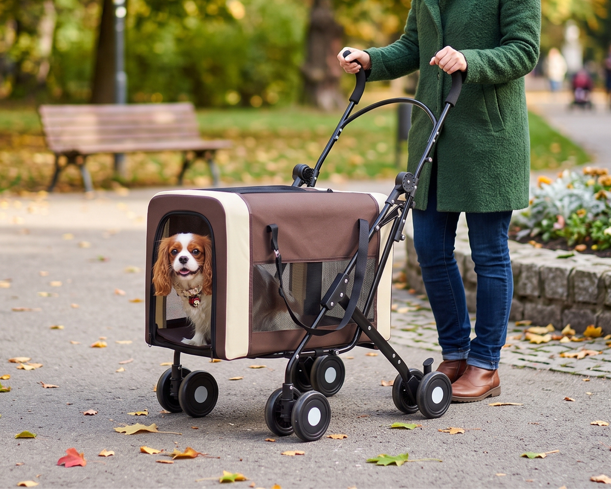 2-in-1 Foldable Pet Stroller Detachable Carrier, Lightweight Travel Cat Dog Stroller