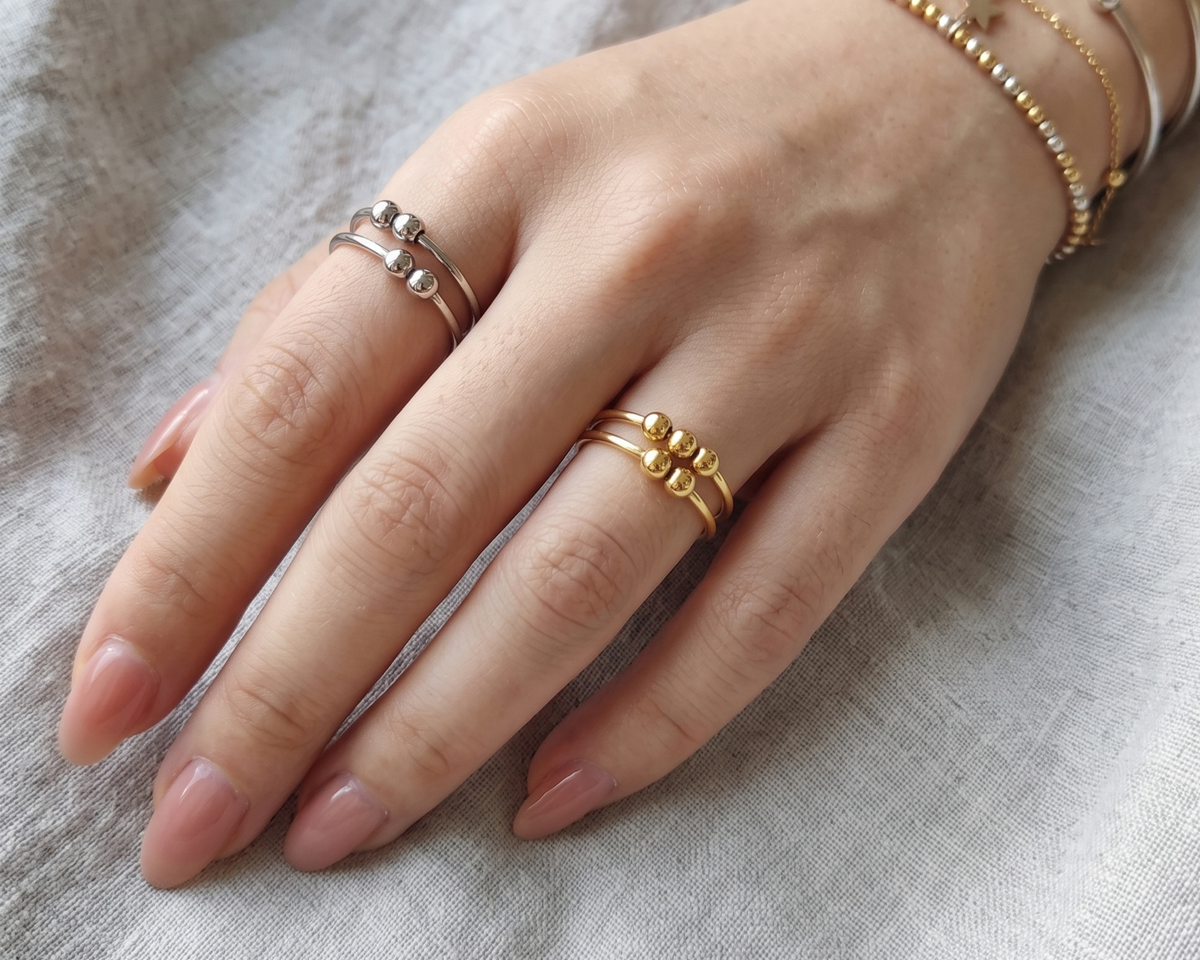 Adjustable Ball Ring, Double Layer Ring, Minimalist Stacking Ring, Stainless Steel Ring, Geometric Ring, Unisex Jewelry, Gift for Her