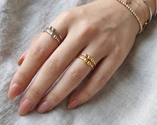 Adjustable Ball Ring, Double Layer Ring, Minimalist Stacking Ring, Stainless Steel Ring, Geometric Ring, Unisex Jewelry, Gift for Her