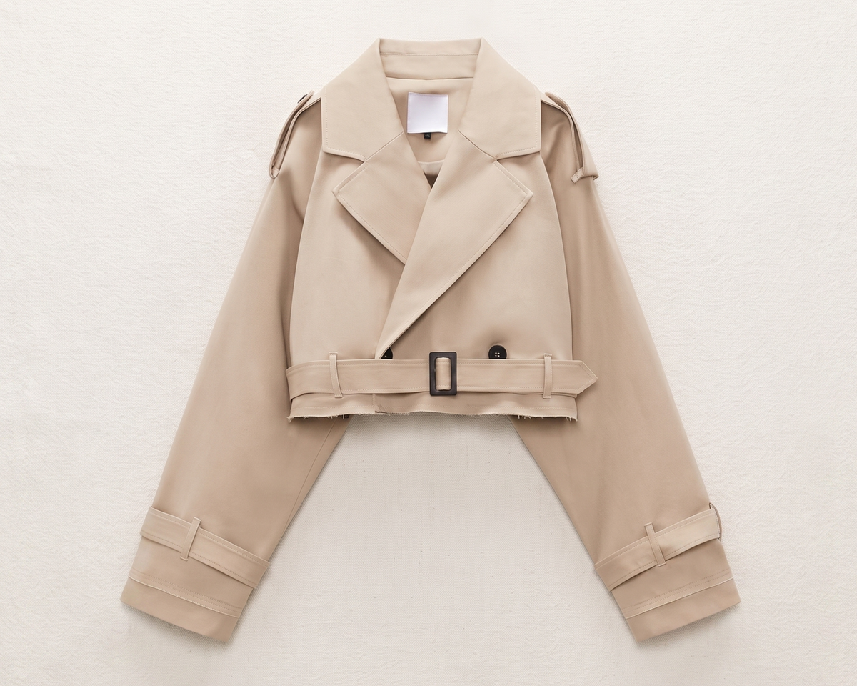 Versatile Belted Beige Jacket – Women's Casual Long-Sleeve Suit Collar Coat