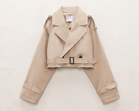 Versatile Belted Beige Jacket – Women's Casual Long-Sleeve Suit Collar Coat