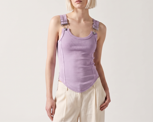 Ribbed Double-Strap Buckle Tank Top – Women’s Sleeveless Fitted Summer Top