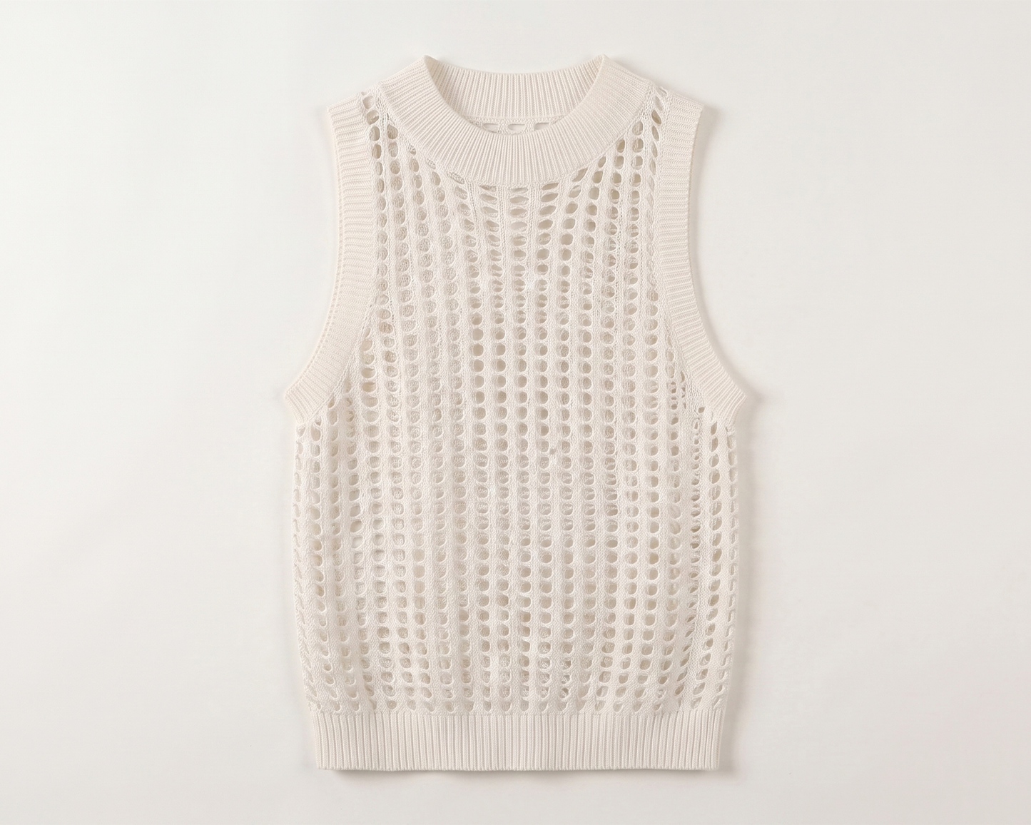 French Style Crochet Tank Top, White Hollow Knit Top, Sleeveless Openwork Sweater Vest, Elegant Summer Top, Lightweight Women's Top