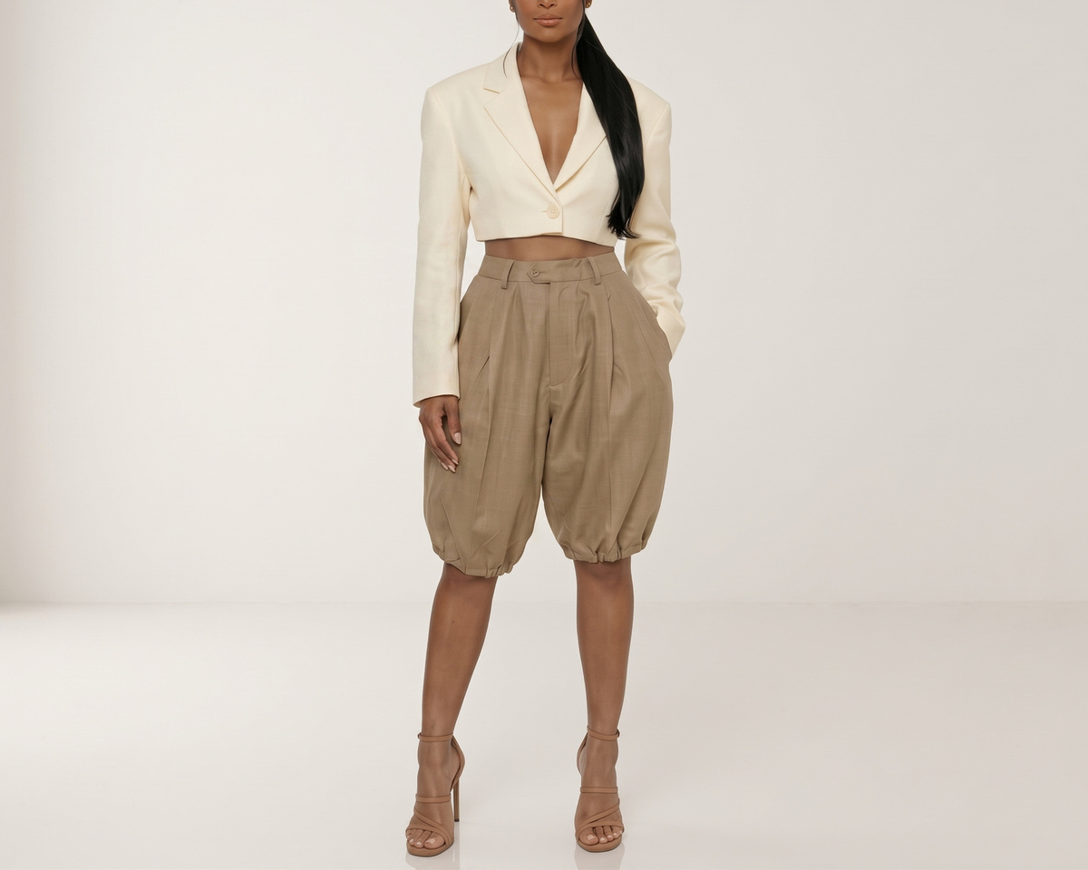 Women's High-Waisted Casual Knee-Length Pants, Elastic Waist Balloon Pants, Relaxed Fit Summer Trousers