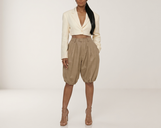 Women's High-Waisted Casual Knee-Length Pants, Elastic Waist Balloon Pants, Relaxed Fit Summer Trousers