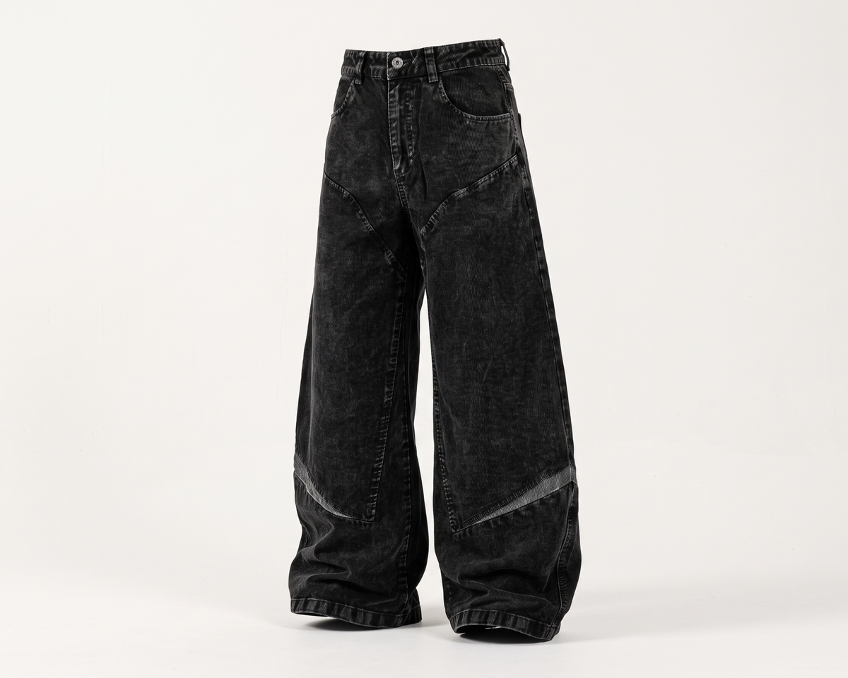 Men's Corduroy Wide Leg Pants, Vintage Color Block Trousers, Relaxed Fit Streetwear Pants, American Style Casual Pants, Retro Pants