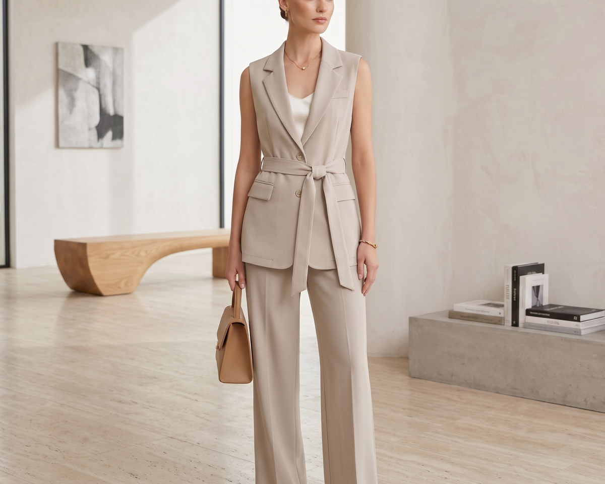Women’s Blazer Vest, Sleeveless Waistcoat, Lace-Up Tailored Vest, Belted Vest, Elegant Office Vest, Women’s Business Casual Vest