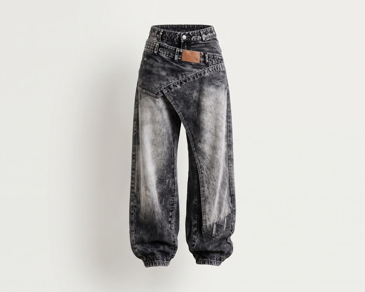 Designer-style Deconstructed Patchwork Layered Denim Jeans For Women