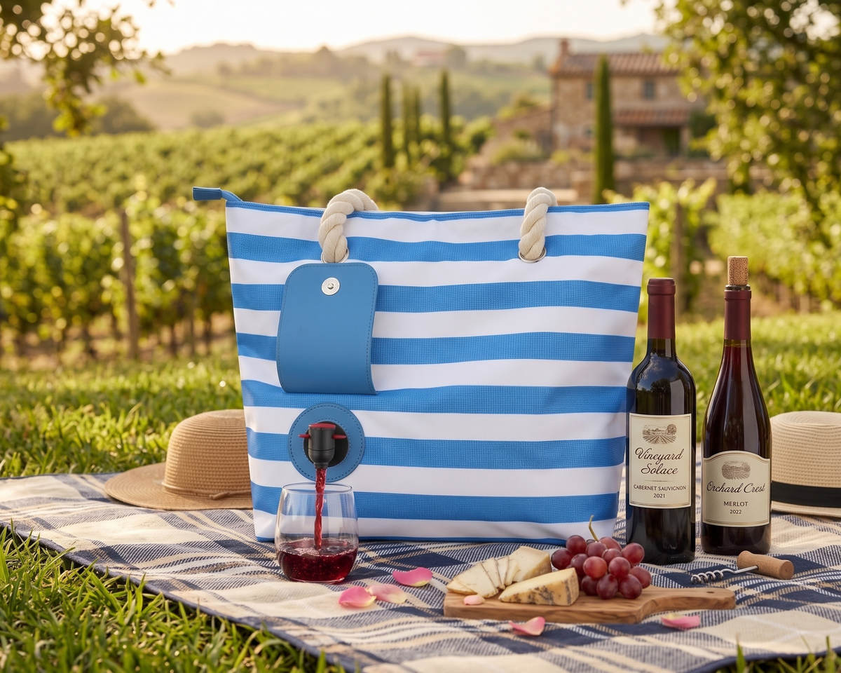 Insulated Beach Bag, Hidden Wine Tote, Waterproof Picnic Cooler, Reusable Shoulder Bag