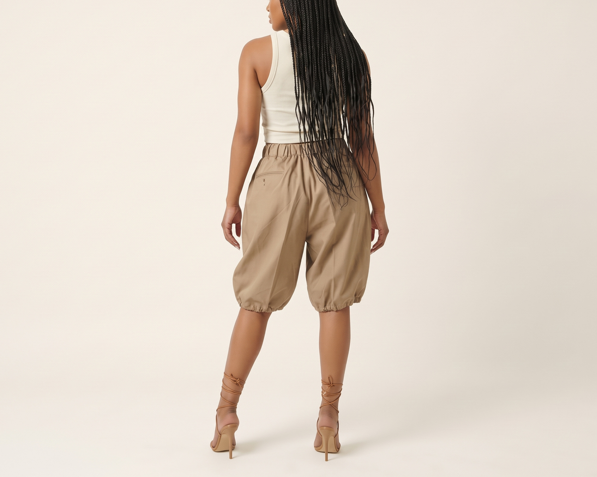 Women's High-Waisted Casual Knee-Length Pants, Elastic Waist Balloon Pants, Relaxed Fit Summer Trousers