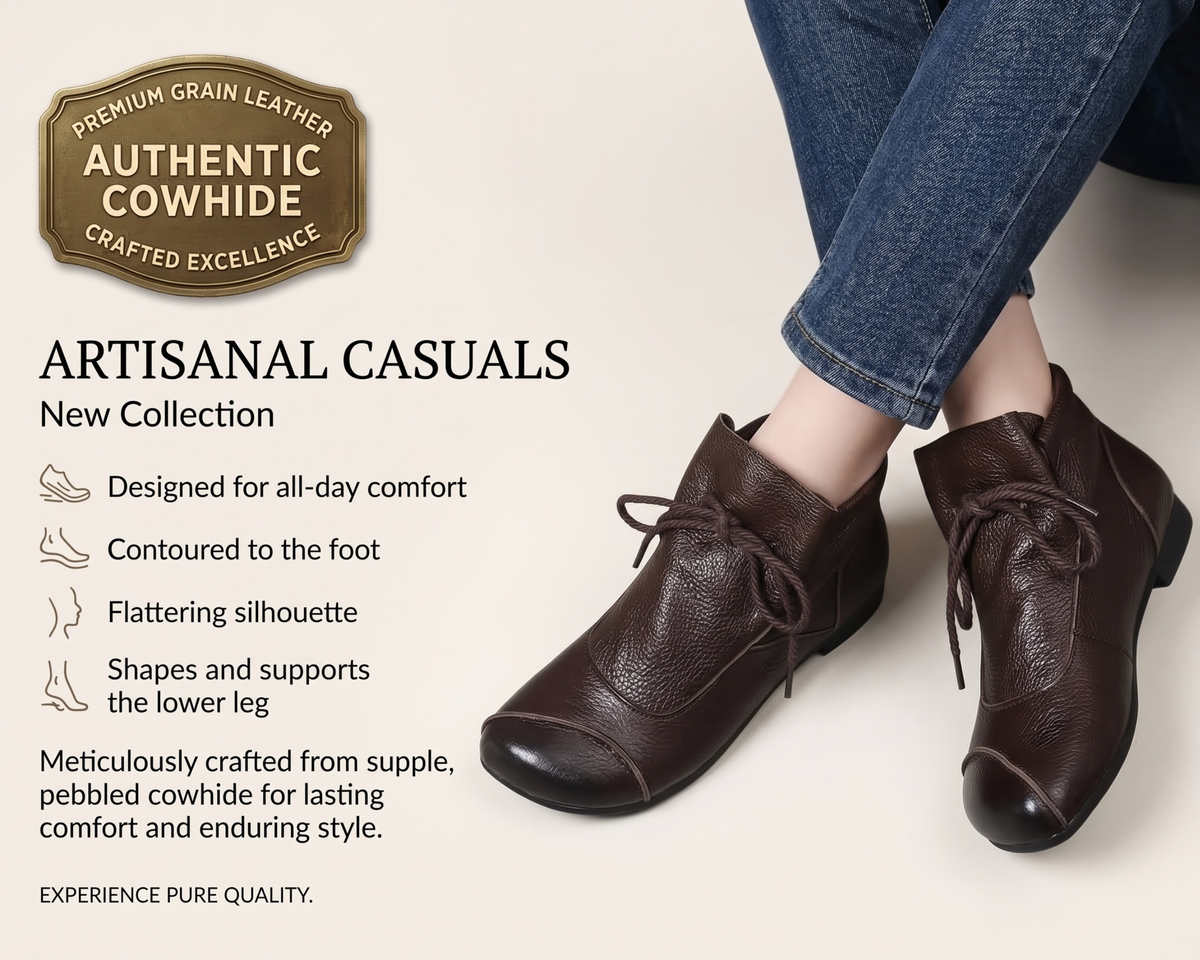 Genuine Leather Women’s Boots, Retro Lace Up Mid-Calf Boots, Soft Comfortable Casual Boots, Round Toe Autumn Winter Footwear