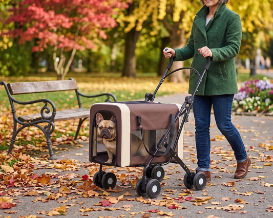 2-in-1 Foldable Pet Stroller Detachable Carrier, Lightweight Travel Cat Dog Stroller