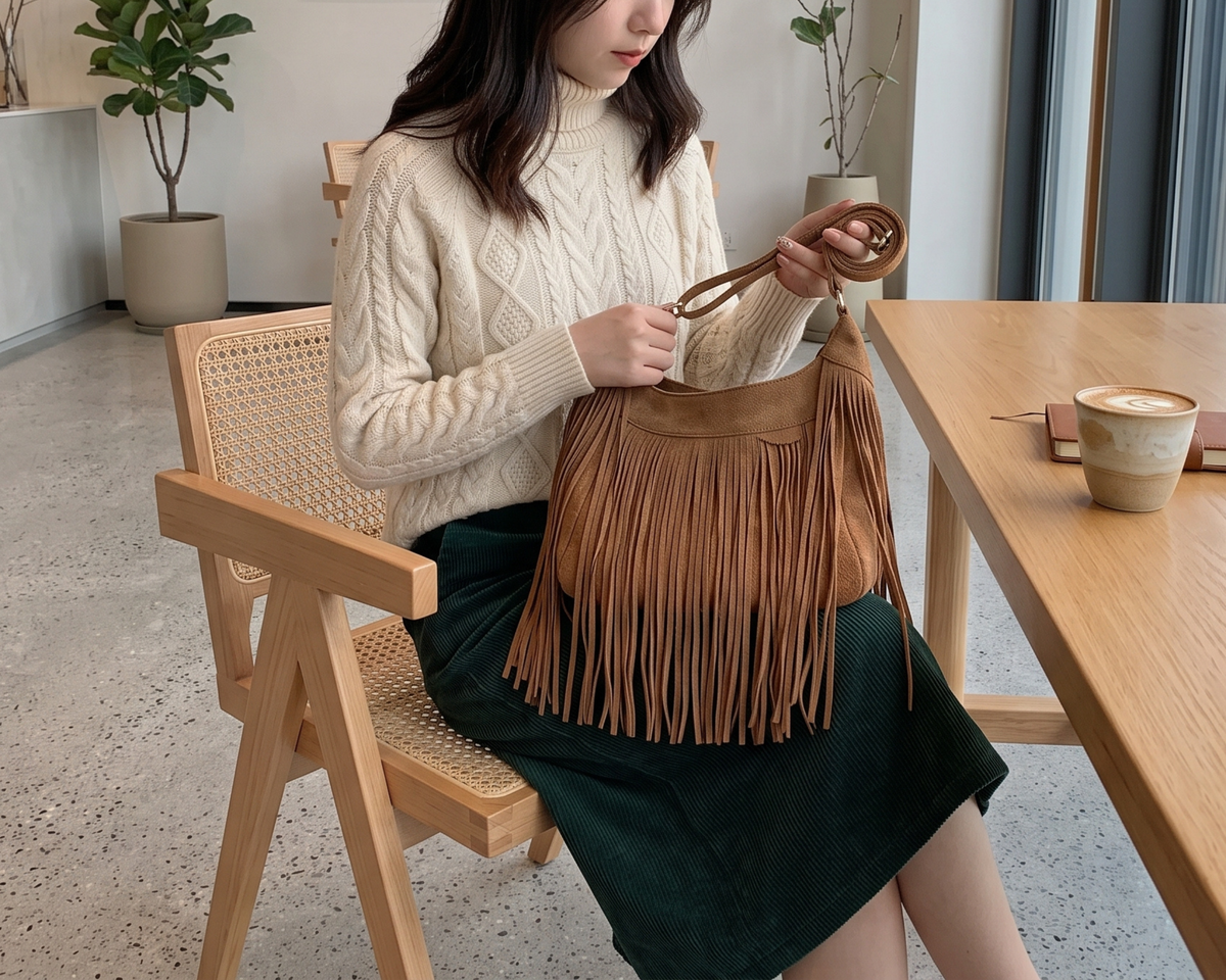 Retro Fringe Crossbody Bag – Boho Tassel Shoulder Bag – Soft PU Leather Messenger Bag