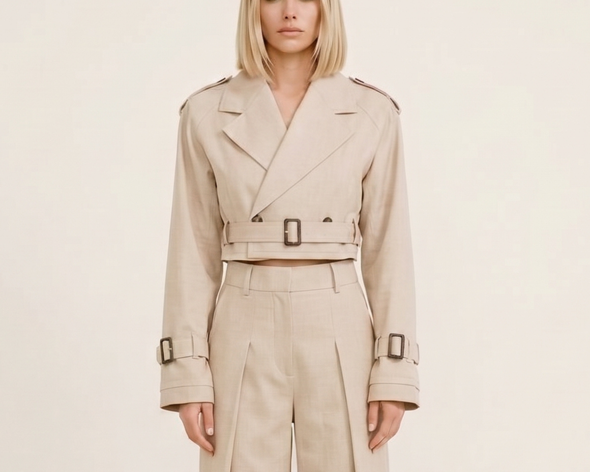 Versatile Belted Beige Jacket – Women's Casual Long-Sleeve Suit Collar Coat