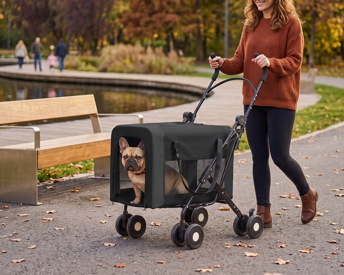 2-in-1 Foldable Pet Stroller Detachable Carrier, Lightweight Travel Cat Dog Stroller