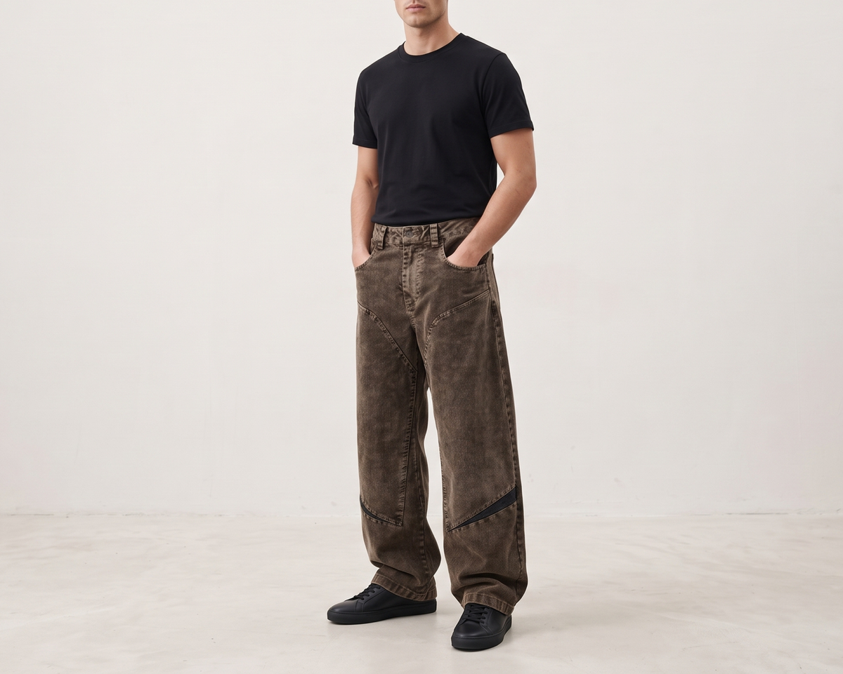 Men's Corduroy Wide Leg Pants, Vintage Color Block Trousers, Relaxed Fit Streetwear Pants, American Style Casual Pants, Retro Pants