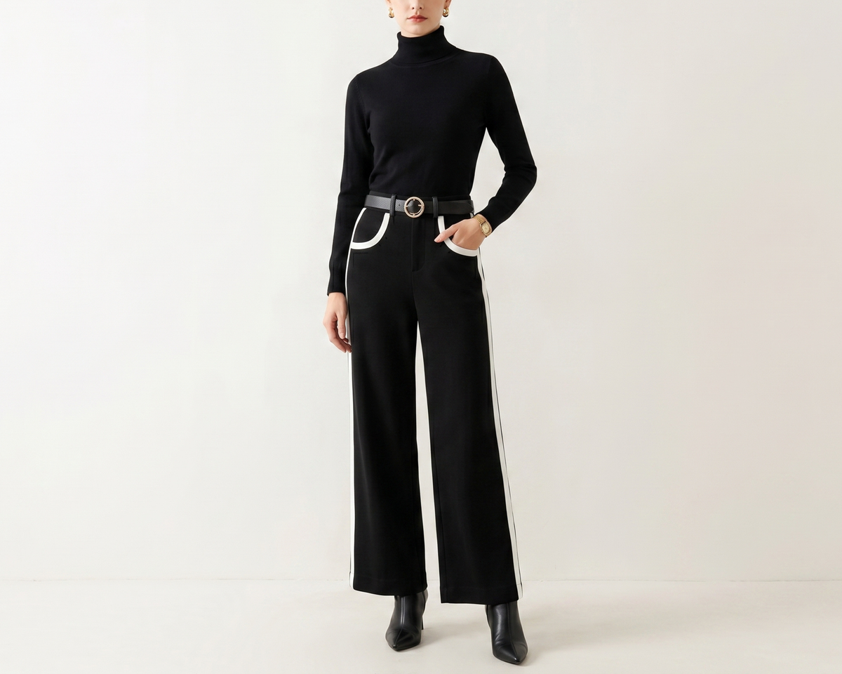Color-block Straight-leg Casual Womens Suit Pants