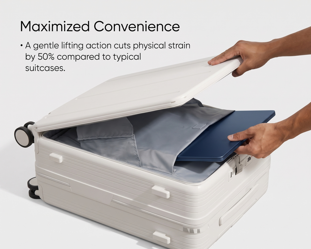 Minimalist Carry-On Luggage with Cup Holder & Phone Stand – Stylish Travel Suitcase