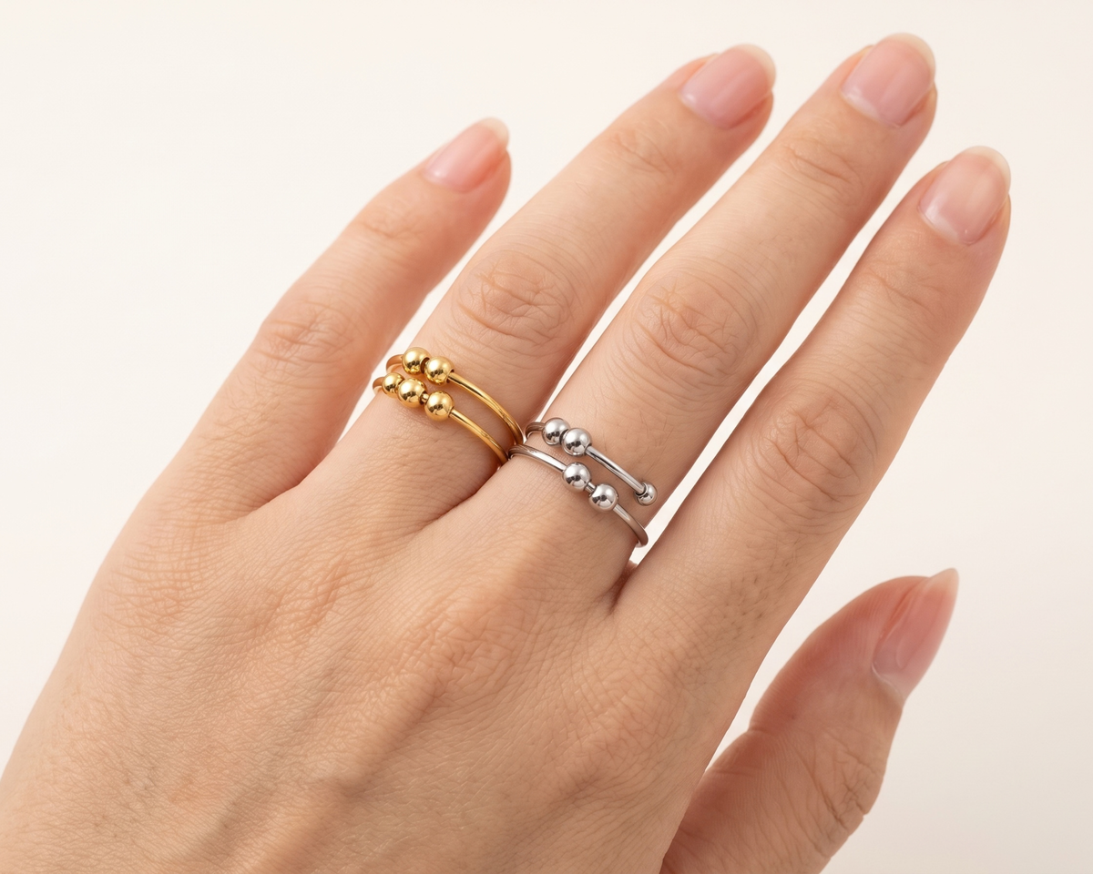 Adjustable Ball Ring, Double Layer Ring, Minimalist Stacking Ring, Stainless Steel Ring, Geometric Ring, Unisex Jewelry, Gift for Her