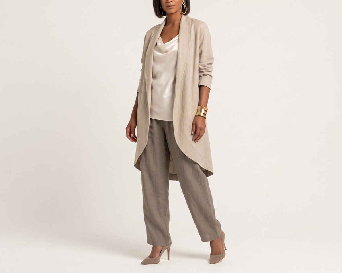 Loose-fitting Solid-color Three-piece Set Cardigan Jacket And Wide-leg Pants