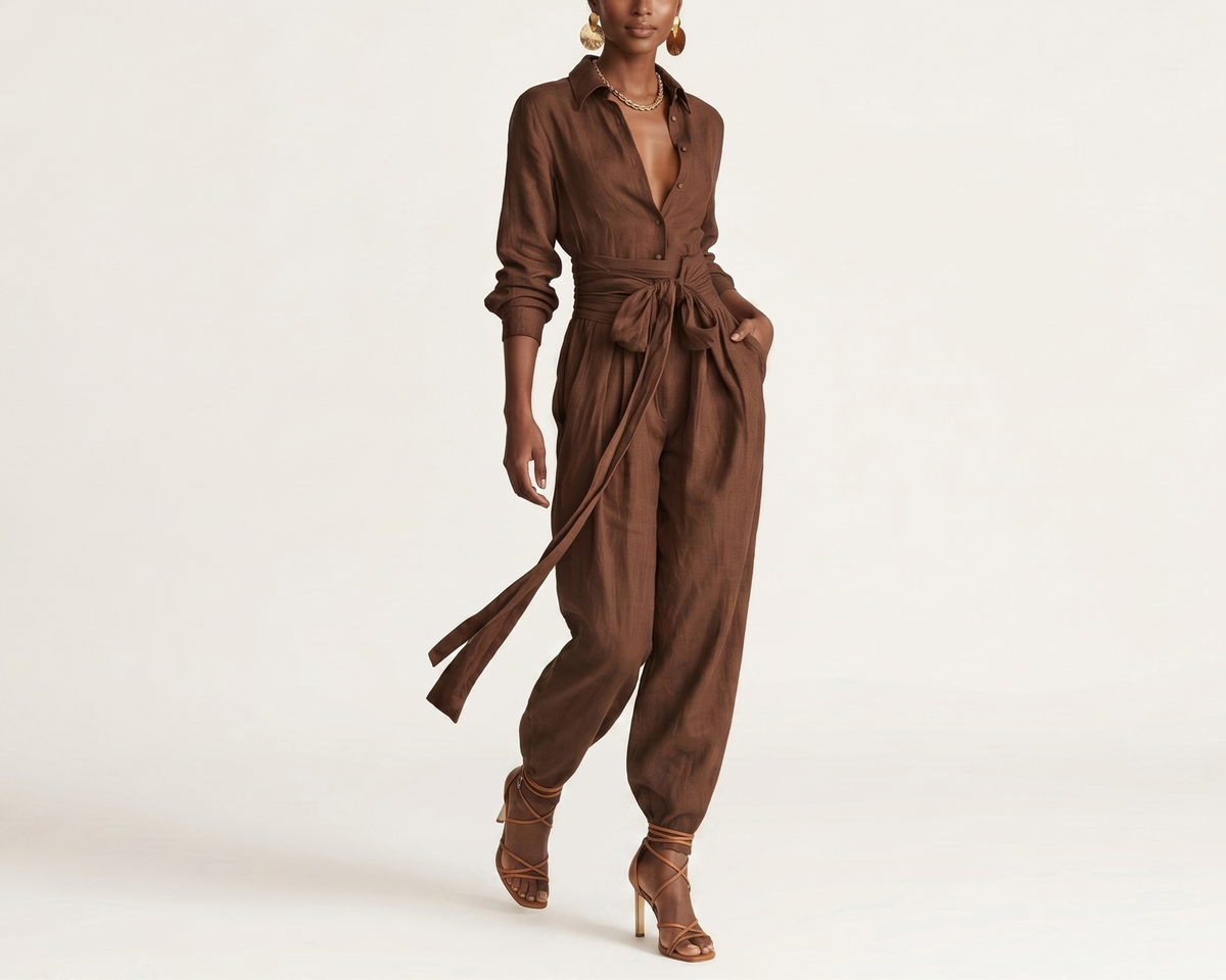 Linen Blend Wide-Leg Pants Set – Vintage Casual Two-Piece Outfit