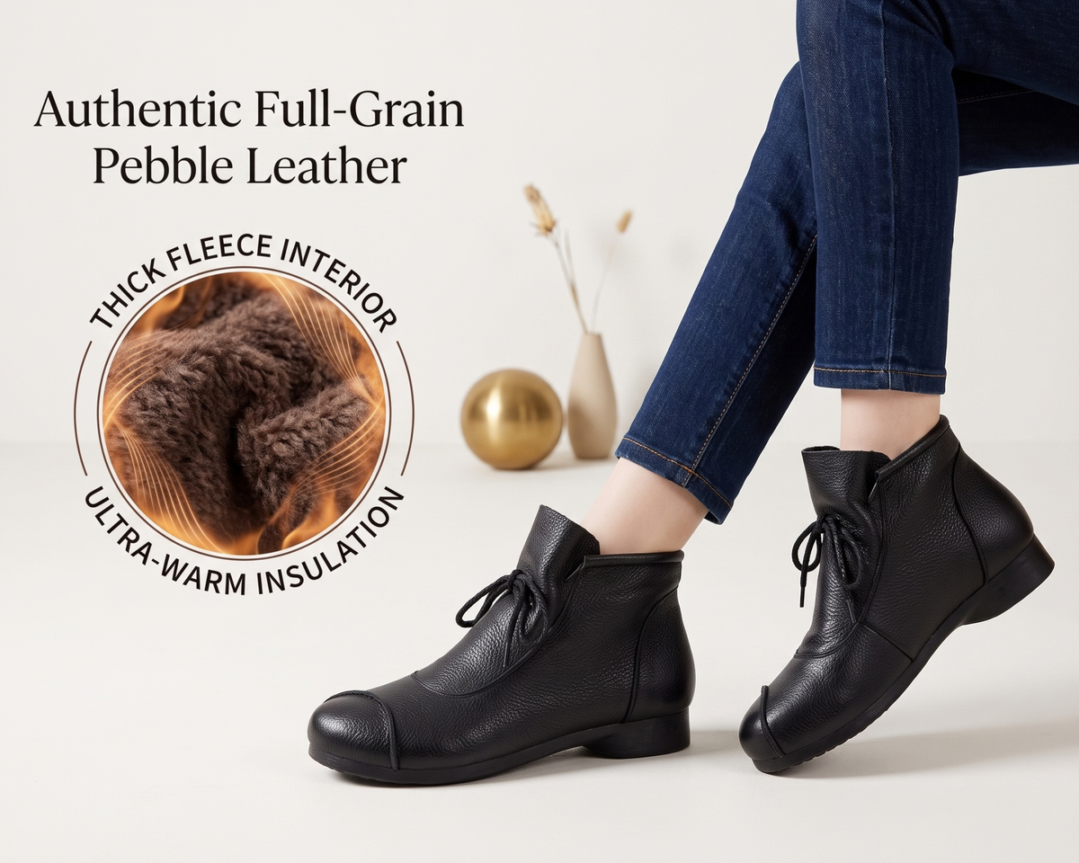 Genuine Leather Women’s Boots, Retro Lace Up Mid-Calf Boots, Soft Comfortable Casual Boots, Round Toe Autumn Winter Footwear
