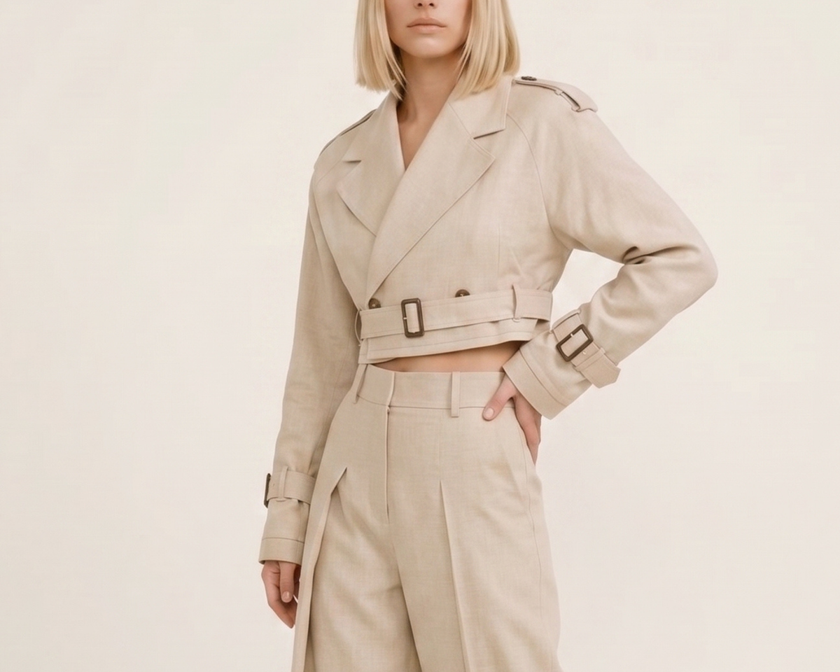 Versatile Belted Beige Jacket – Women's Casual Long-Sleeve Suit Collar Coat