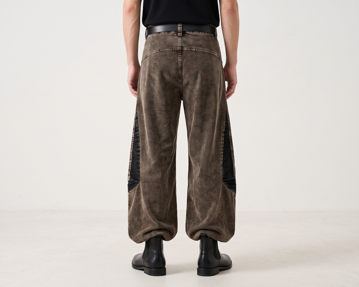 Men's Corduroy Wide Leg Pants, Vintage Color Block Trousers, Relaxed Fit Streetwear Pants, American Style Casual Pants, Retro Pants