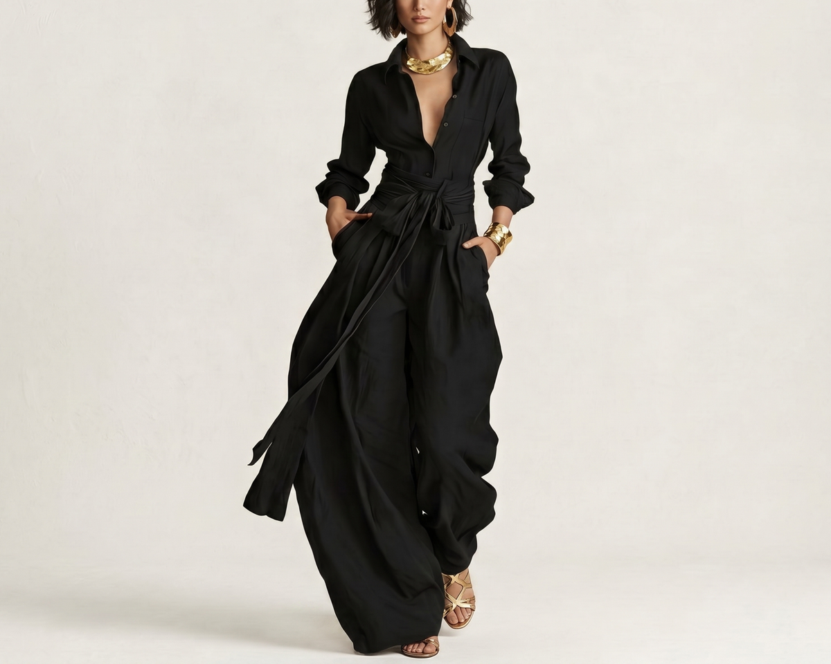 Linen Blend Wide-Leg Pants Set – Vintage Casual Two-Piece Outfit