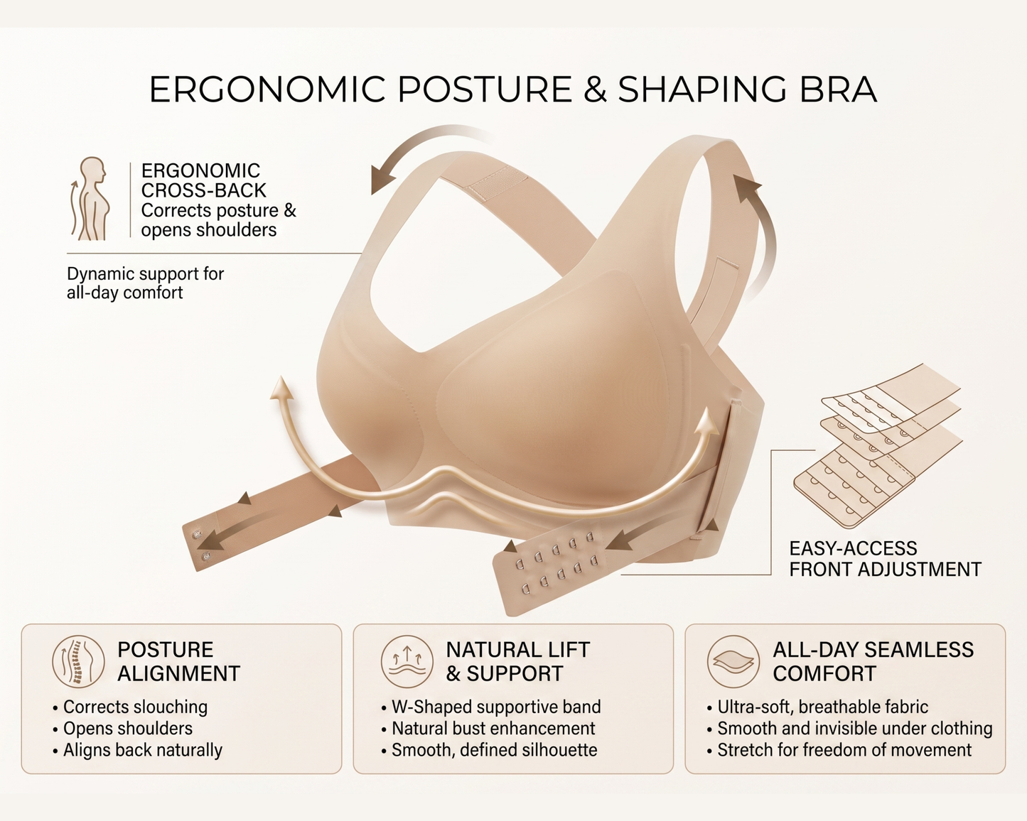 Posture-correcting Adjustable Front-closure Bra