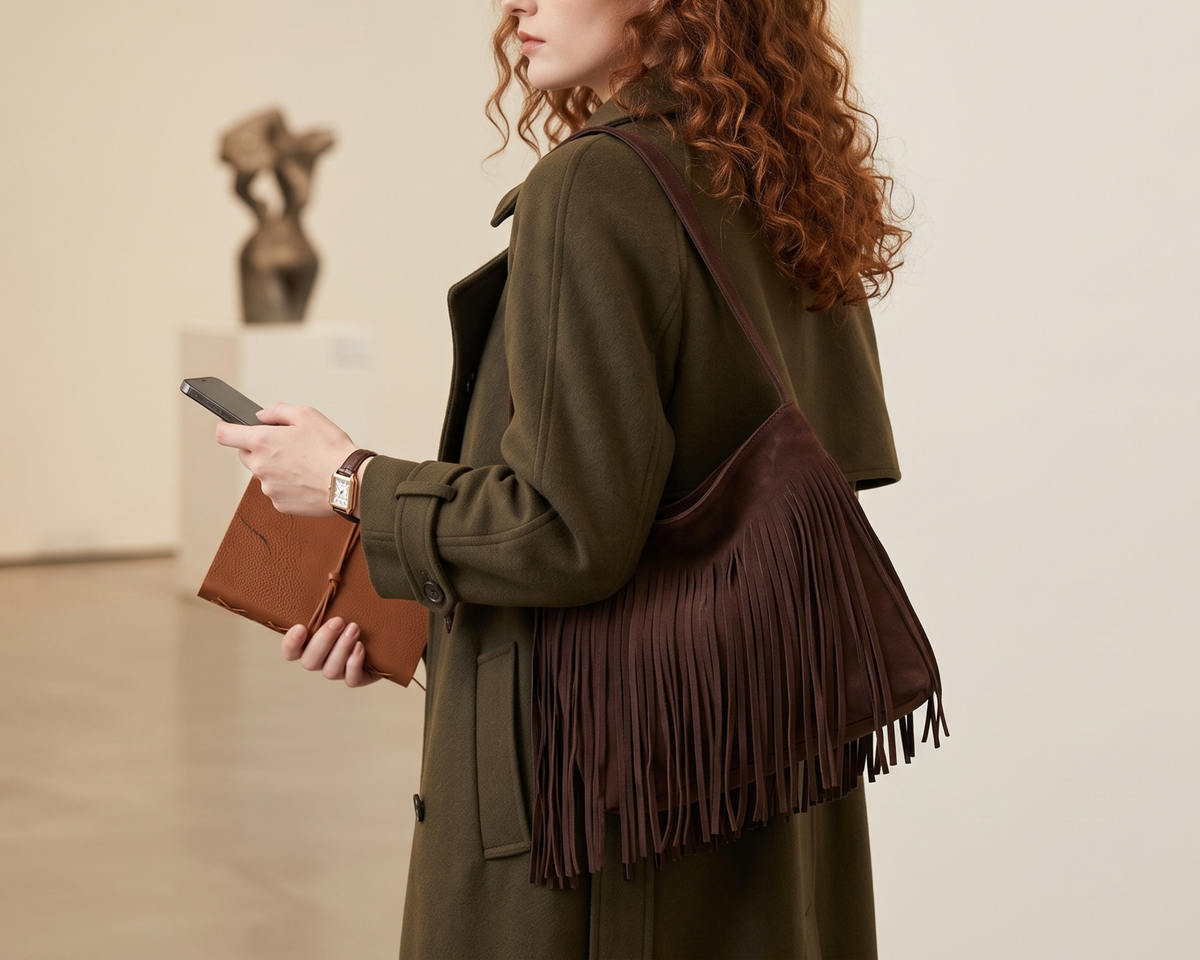 Boho Fringe Crossbody Bag, Tassel Shoulder Bag, Women's Casual Purse, Bohemian Travel Bag