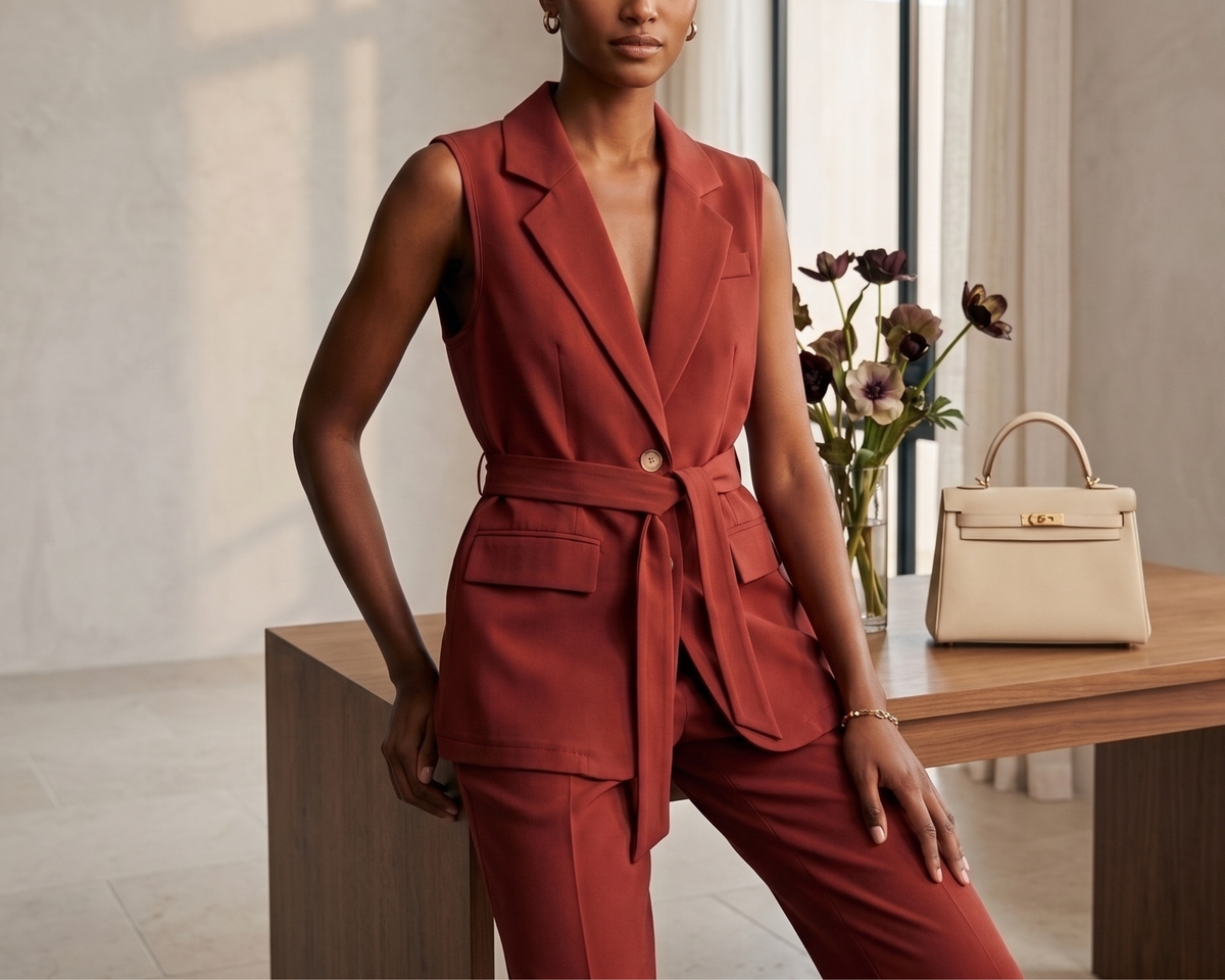 Women’s Blazer Vest, Sleeveless Waistcoat, Lace-Up Tailored Vest, Belted Vest, Elegant Office Vest, Women’s Business Casual Vest