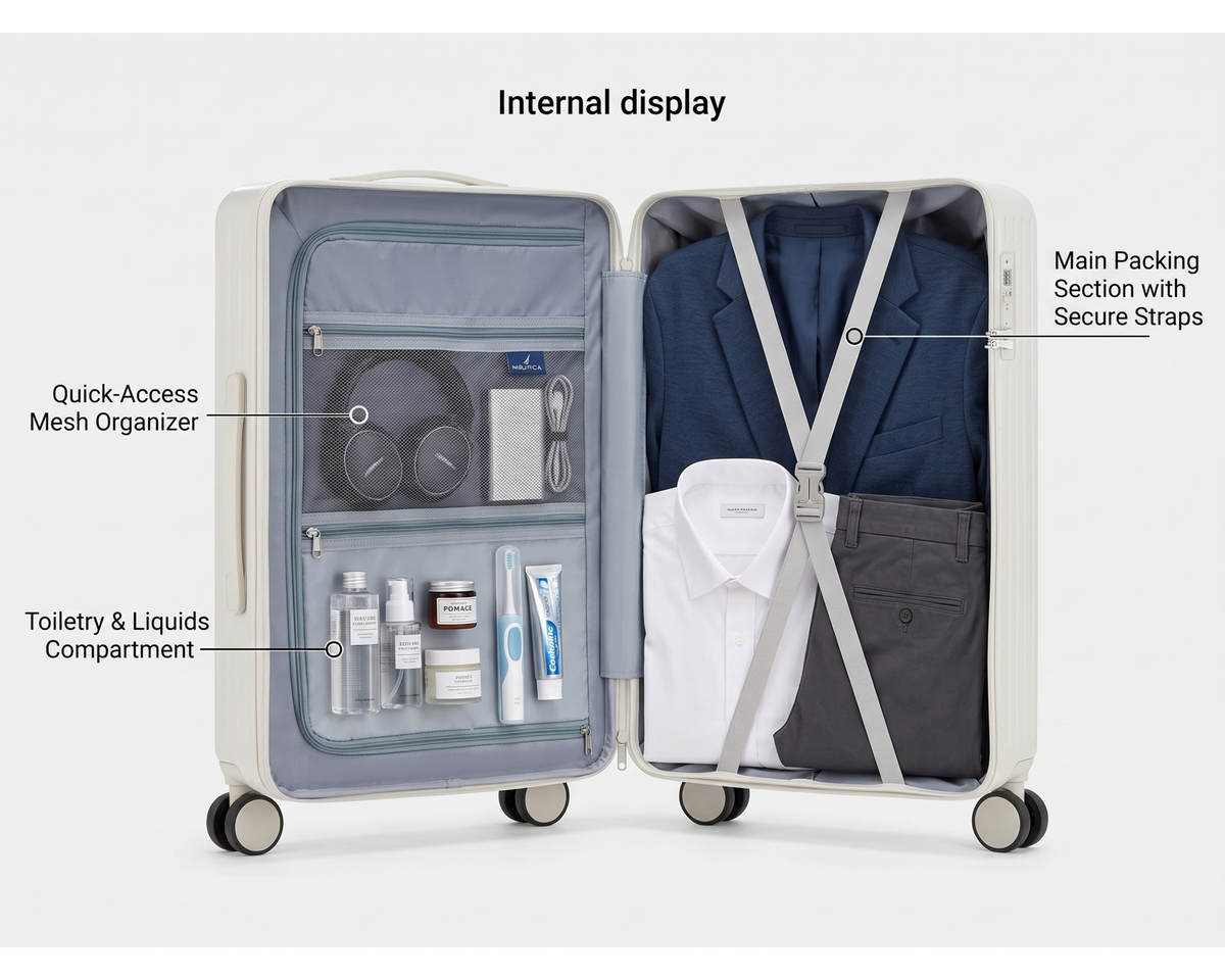 Minimalist Carry-On Luggage with Cup Holder & Phone Stand – Stylish Travel Suitcase