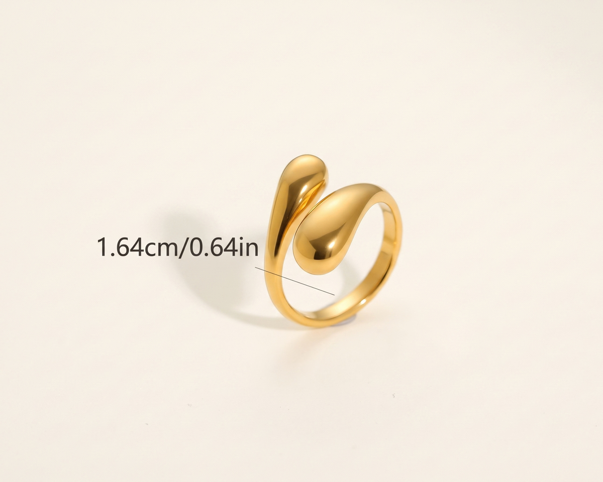 Two Tone Gold Silver Ring, Water Drop Ring, Stainless Steel Statement Ring, Adjustable Geometric Ring, Modern Women's Jewelry, Gift for Her