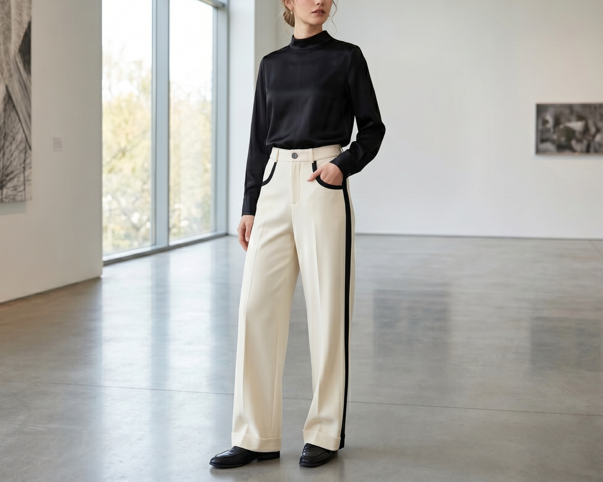 Color-block Straight-leg Casual Womens Suit Pants