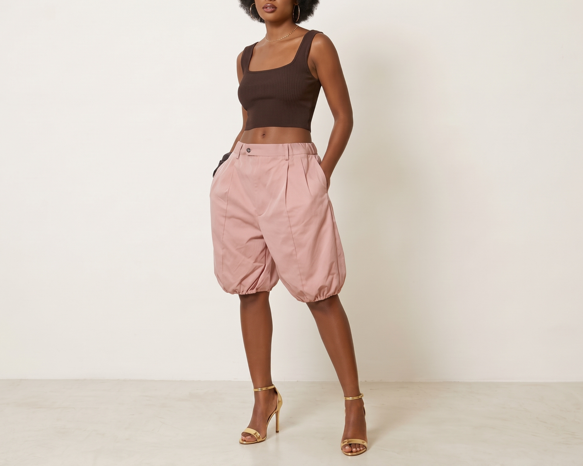 Women's High-Waisted Casual Knee-Length Pants, Elastic Waist Balloon Pants, Relaxed Fit Summer Trousers