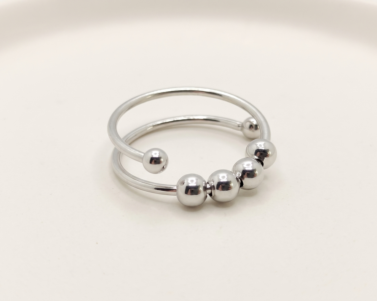 Adjustable Ball Ring, Double Layer Ring, Minimalist Stacking Ring, Stainless Steel Ring, Geometric Ring, Unisex Jewelry, Gift for Her