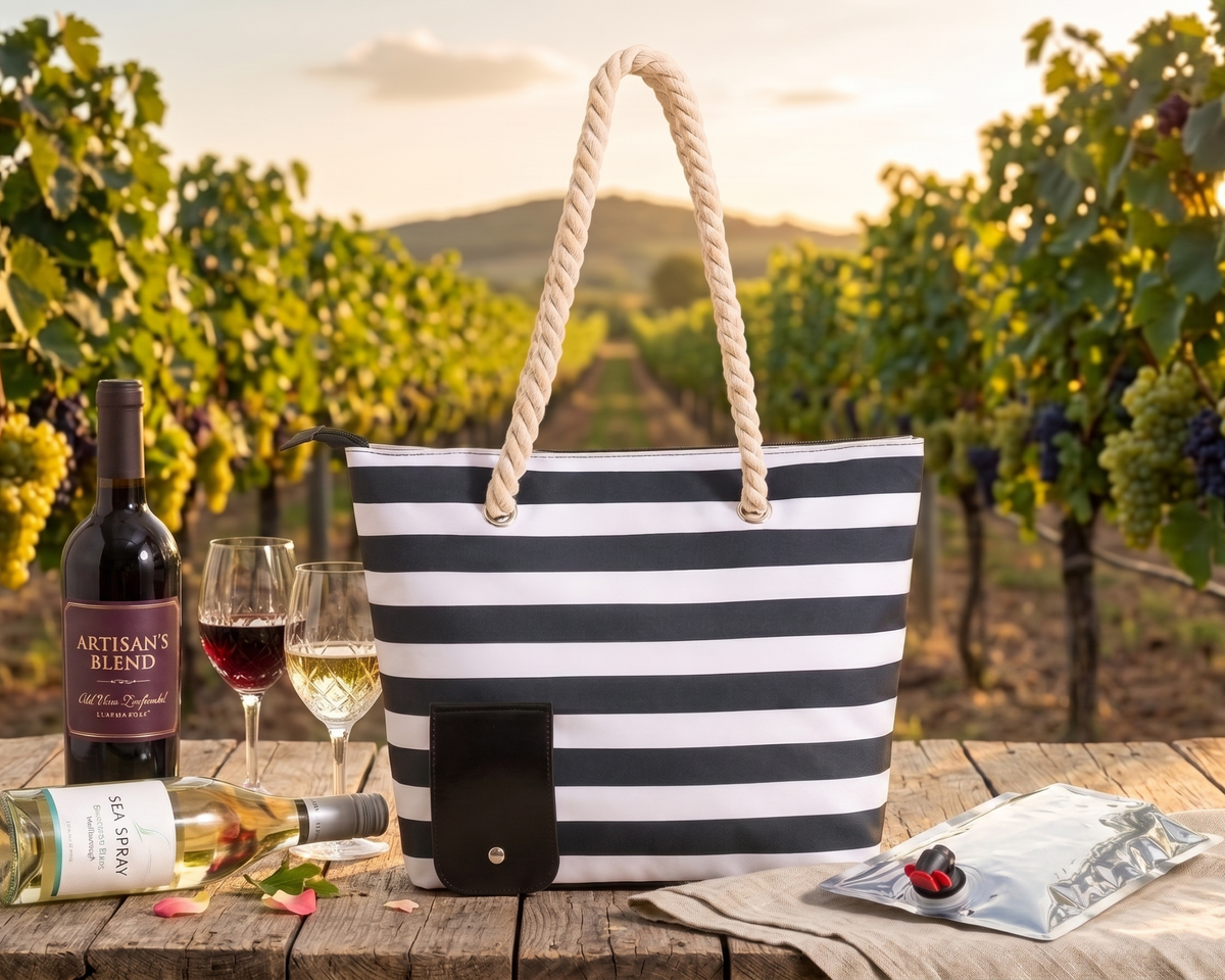 Insulated Beach Bag, Hidden Wine Tote, Waterproof Picnic Cooler, Reusable Shoulder Bag