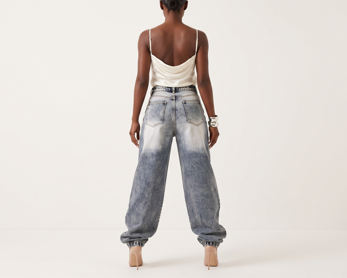 Designer-style Deconstructed Patchwork Layered Denim Jeans For Women