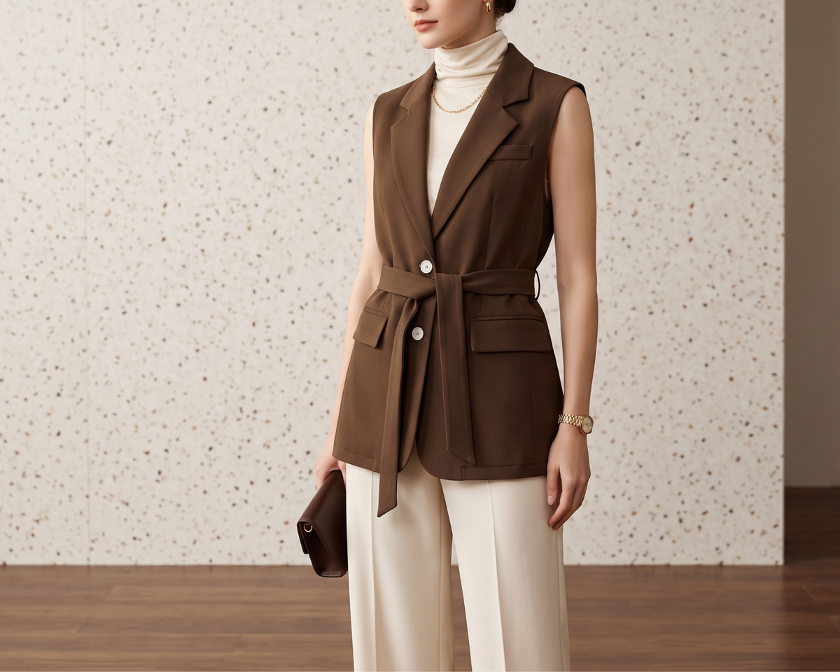 Women’s Blazer Vest, Sleeveless Waistcoat, Lace-Up Tailored Vest, Belted Vest, Elegant Office Vest, Women’s Business Casual Vest