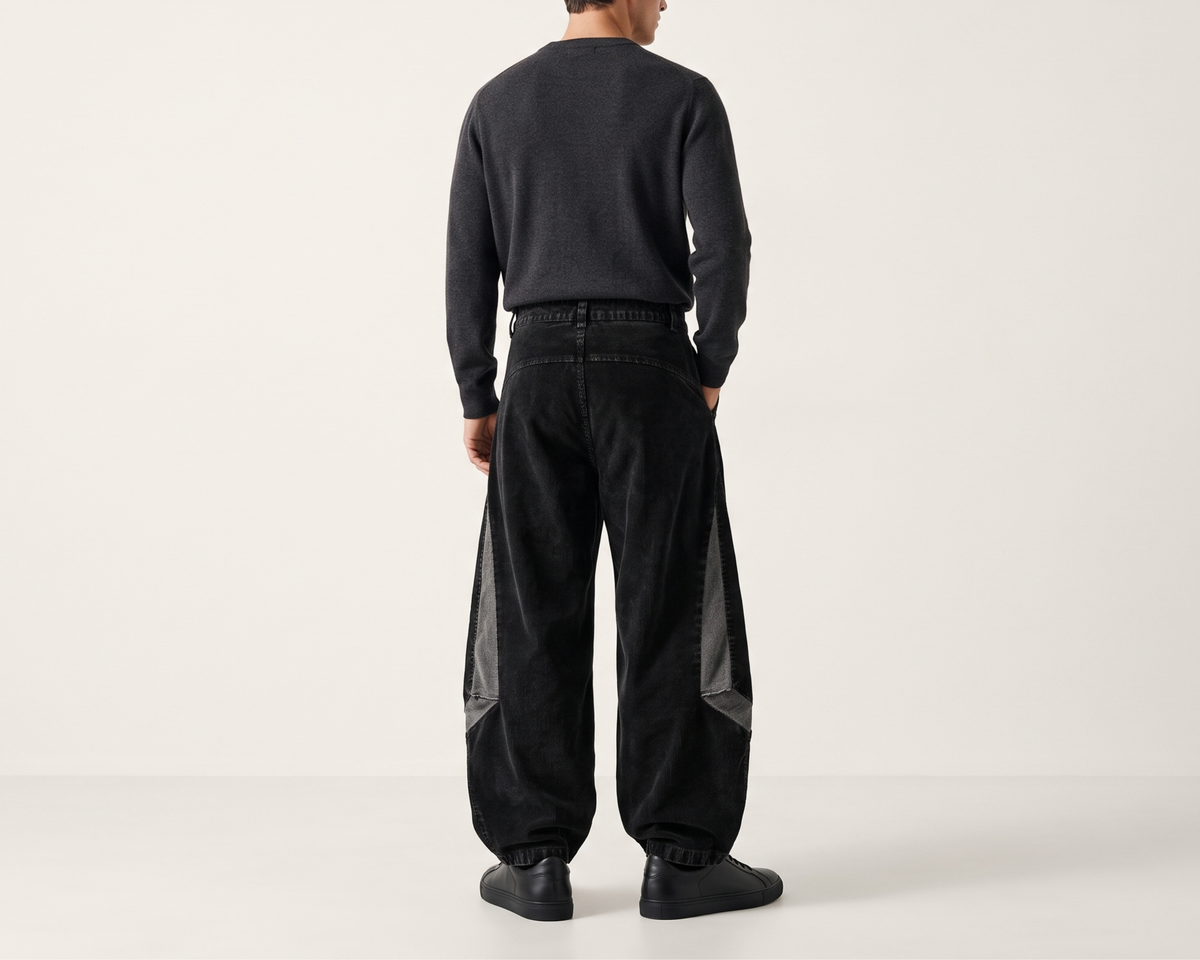 Men's Corduroy Wide Leg Pants, Vintage Color Block Trousers, Relaxed Fit Streetwear Pants, American Style Casual Pants, Retro Pants