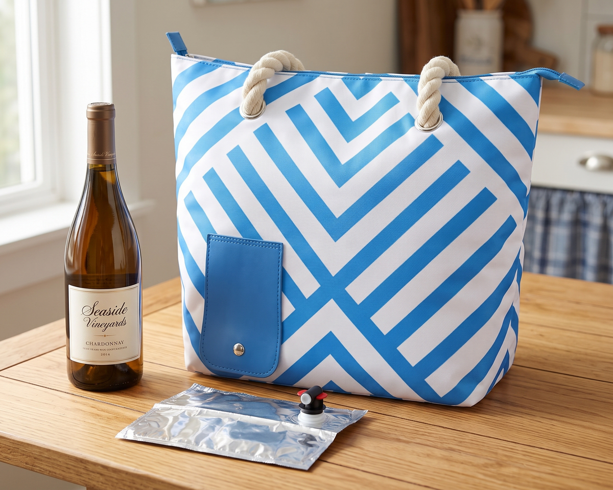 Insulated Beach Bag, Hidden Wine Tote, Waterproof Picnic Cooler, Reusable Shoulder Bag